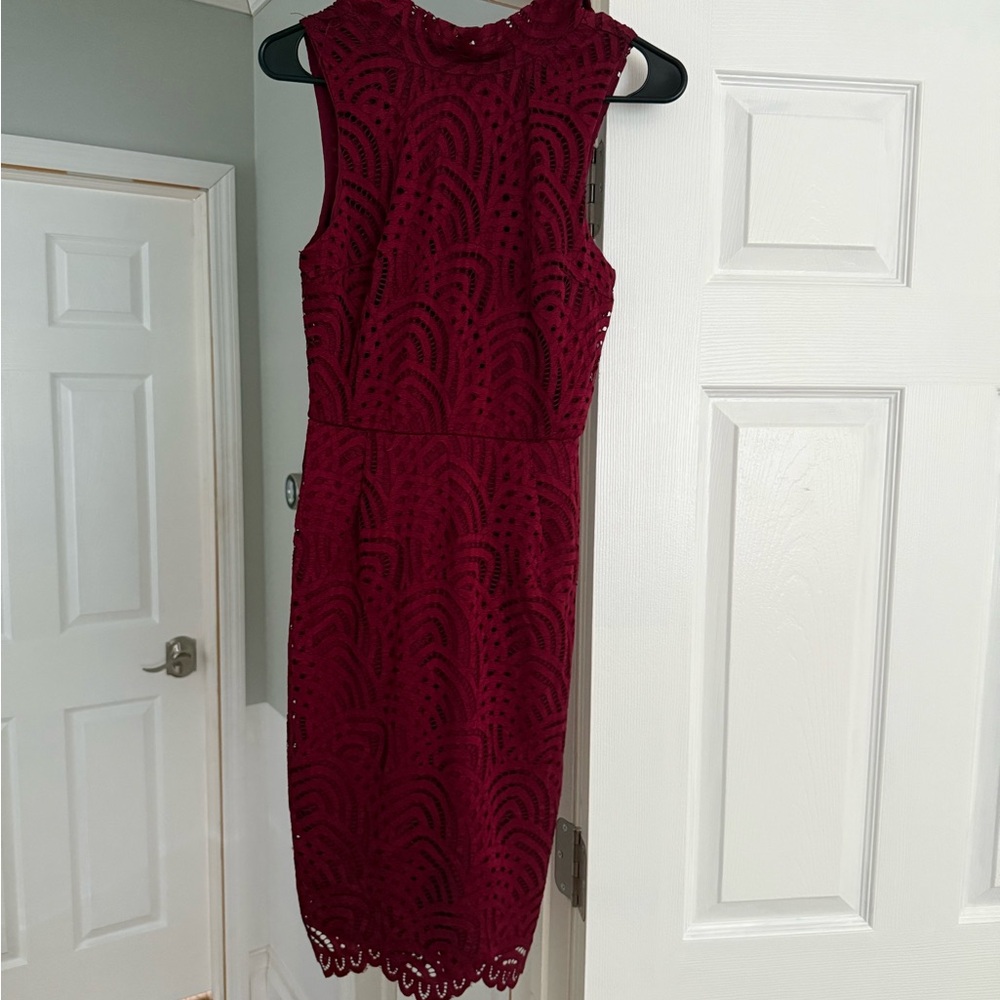 Bar III Rich Red Lace Midi Dress